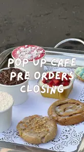 A promotional reel for a pop-up bakery event, showcasing various desserts like cake tubs, cookies, and madeleines with close-up shots.
