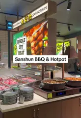 A promotional video showcasing the all-you-can-eat hotpot and Korean BBQ experience at Sanshun, highlighting the variety of meats, seafood, sides, and dessert station available.