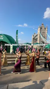 A fast-paced, informative reel capturing the atmosphere of the Thai Festival at Potter's Field Park, highlighting various street food vendors, cultural performances, and the scenic location near Tower Bridge.