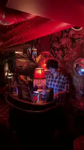 A moody, aesthetic montage showcasing the interior, cocktails, and atmosphere of Zum Barbarossa, a speakeasy bar in Soho, London.